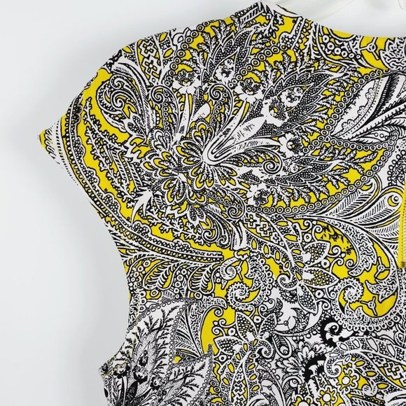 Liz Claiborne Career Short Cap Sleeved Top Yellow Black White Sz M - Picture 8 of 10